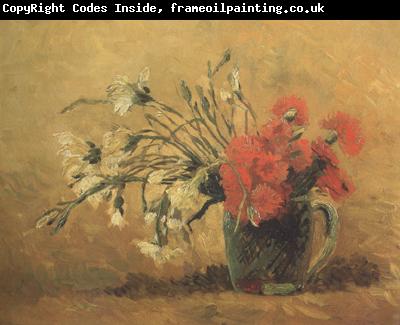 Vincent Van Gogh Vase with Red and White Carnations on Yellow Background (nn04)